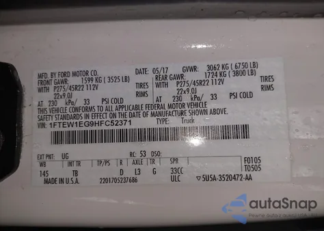 2017 Ford F-150 Limited из США, поврежденный, VIN 1FTEW1EG9HFC52371